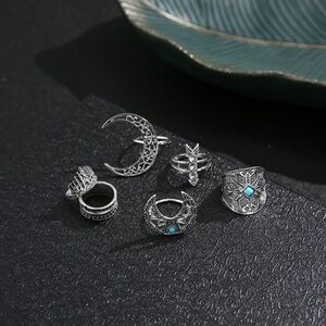*FERNLEY* 6-Pc Silver x Blue Moon Fashion Ring Set